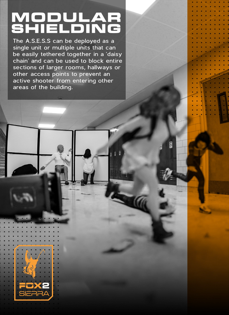 Multiple boards chained together blocking a corridor