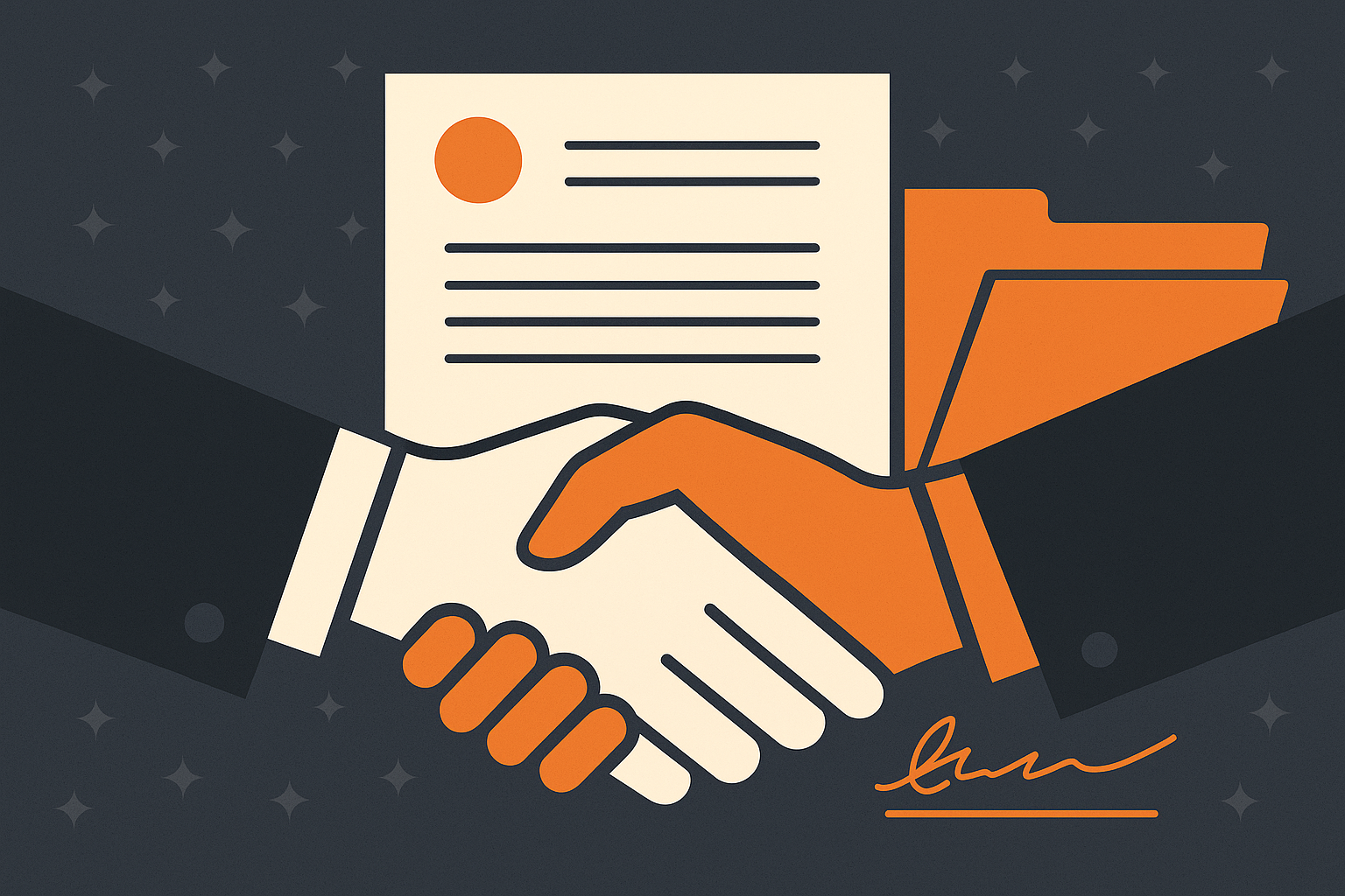 Handshake and contract representing secure partnerships